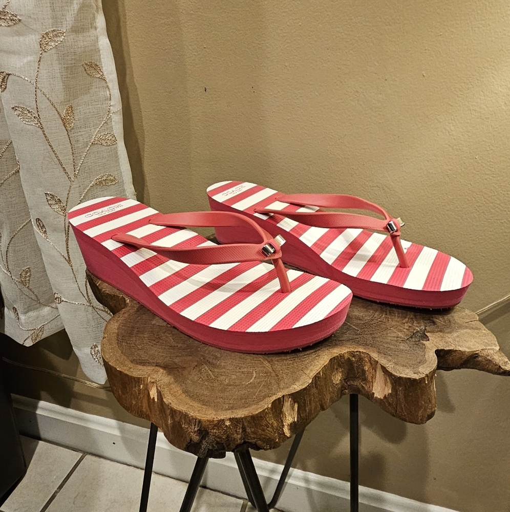 Coach Striped Wedge Sandals